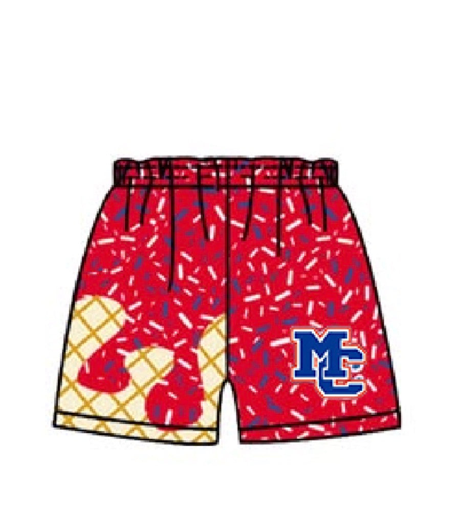 MCS red drip shorts